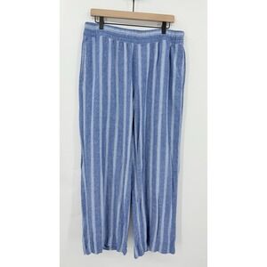 Old Navy Pants Womens Large Blue Striped Wide Leg Linen Blend Pull On Preppy